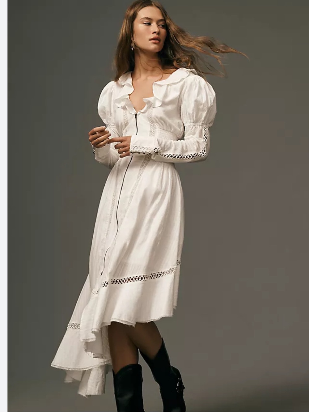 Pilcro White Ruffled Lace-Trim Maxi Dress